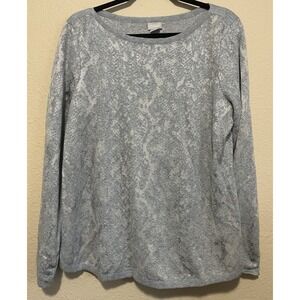 Chicos Sweater Long Sleeve Animal Print Silver Gold Size 2 Large Metallic